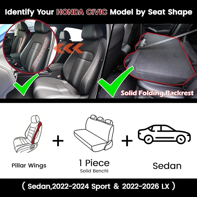 HKZ Custom Fit Civic Seat Cover Full Set for Honda Civic 4 Door Sedan-Only (Sport 2022 2023 2024) & (LX 2022-2026),5-Seats Full Set,Leather Seat Protector(Grey) - Image 2