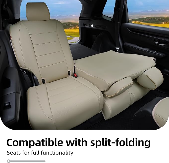 Lolcar CRV Seat Covers Custom Fit for Honda CRV 2023 2024 2025 2026 Leather Car Seat Cover Full Set for Trucks SUV,Waterproof Car Seat Cushion,Faux Leather （Beige） - Image 6