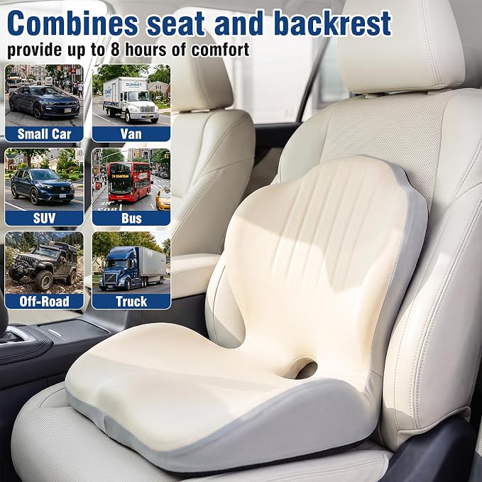 Car Seat Cushion Office Chair Cushion with Lumbar Support Pillow | Ergonomic Seat Cushion for Relieve Sciatica & Tailbone Pain, Ideal for Car Driving Truck Office Chairs Wheelchairs Home Use - Image 2