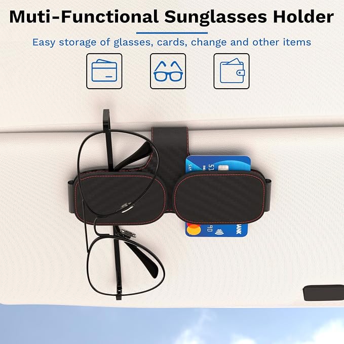 BFXM Sunglass Holder for Car, Double Clip Magnetic Leather | Sunglasses Holder Eyeglass Hanger Clip for Car Visor, Cars Sun Visor Ticket Card Clip - Image 4