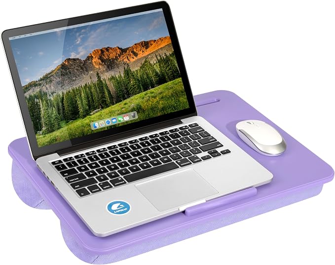 LAPGEAR The Original Lap Desk – Purple Amethyst, Fits 17" Laptops | Microbead Cushion, Device Ledge, Built-In Pencil Tray, Carry Handle by LapGear