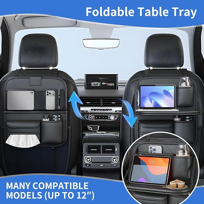 Car Backseat Organizer with Foldable Table Tray,Hanging Storage Bag with Touch Screen Phone Holder,Premium PU Leather Material,Compatible with Most Vehicles,Inner Car Accessories - Image 4