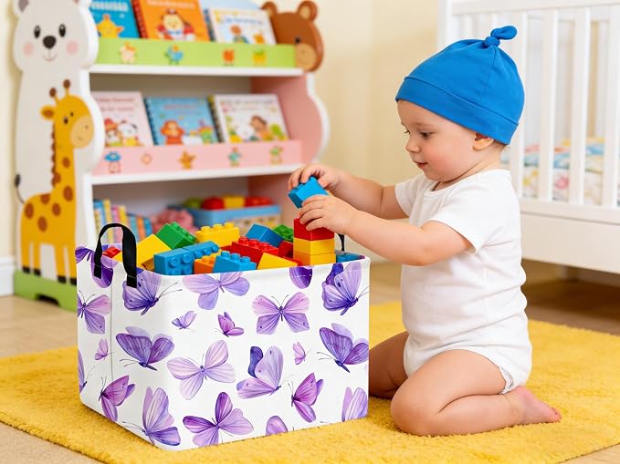 Rectangular Purple butterfly basket,Girls Storage Bin Organizer,Baby Storage Basket,Kids Storage Baskets for kids Bedroom,Gift bin,Butterflies house Decor,Gift baskets(Purple butterfly) - Image 4