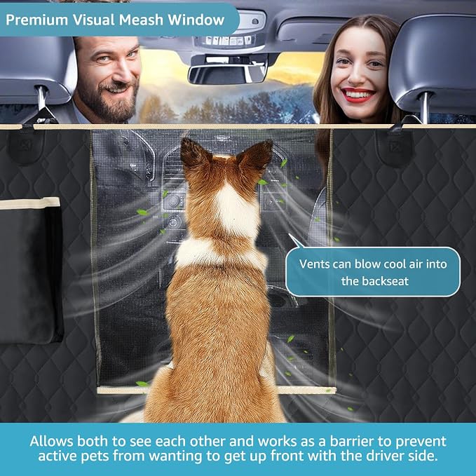 Lassie Dog Car Seat Covers for Back Seat with 2 Seat Belts, Universal Fit | Triple-Layer Waterproof Armor,Premium Visual Mesh Window,Non-Toxic Anti Slide Silicone Base,Rugged Protection,Easy Removal - Image 2