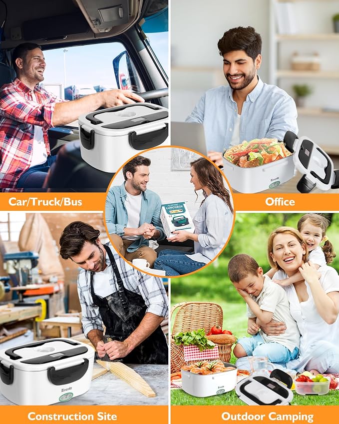 Eocolz Electric Lunch Box Food Heater 80-100W for Adults, Portable Food Warmer Heated Lunch Box for Car Truck Work with 1.5L Stainless Steel Container Fork & Spoon 12/24/110V Lonchera Eléctrica - Image 4