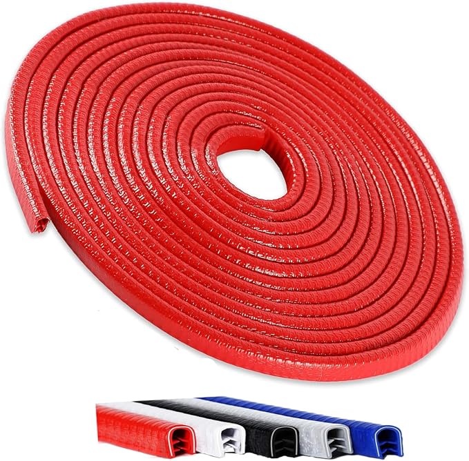 Winfort 16.5FT (5M) Car Door Edge Guards, No-Glue Rubber Edge Trim (Red) | Car door edge protector with U-shaped steel clips for most cars, SUVs and trucks; helps guard paint from chips and scratches by Winfort