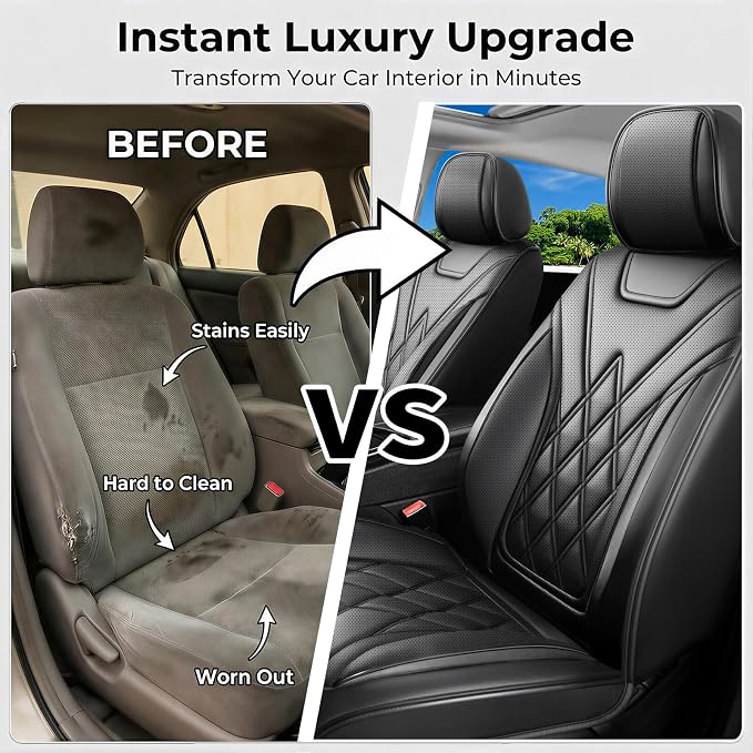for Subaru Crosstrek 2016-2026 Car Seat Covers, Full Set, Black | Luxury Full Coverage Leather Seat Protectors, Waterproof Breathable, Non-Slip, Easy to Install, Airbag Compatible, All-Season - Image 6