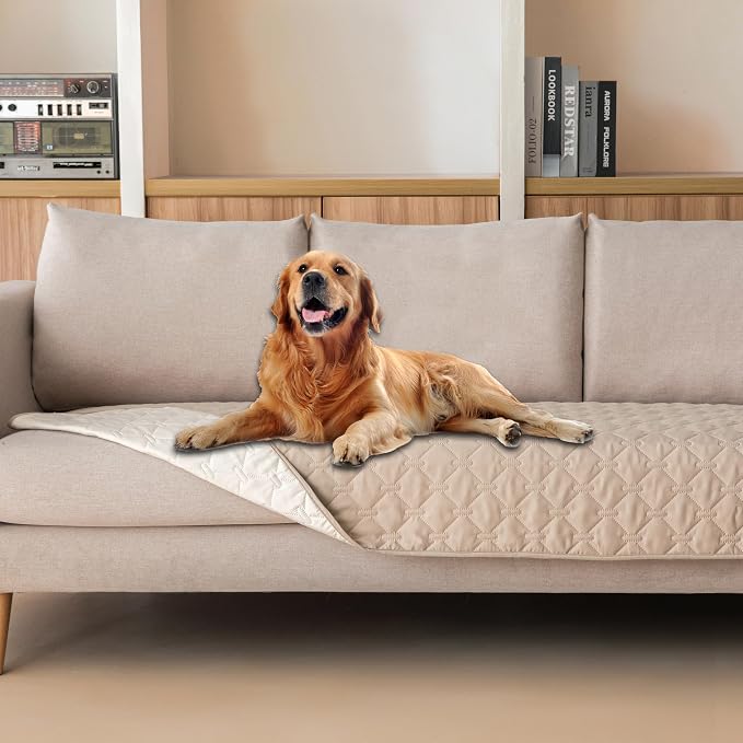 gogobunny Waterproof Dog Blanket, Couch Covers for Sofa, Reusable Pee Pads | Wear Resistant, Leakproof Sofa Cover for Pets, Anti-Pilling, Hypoallergenic, Machine Washable, 30x90 Inch Dark/Light Beige by gogobunny