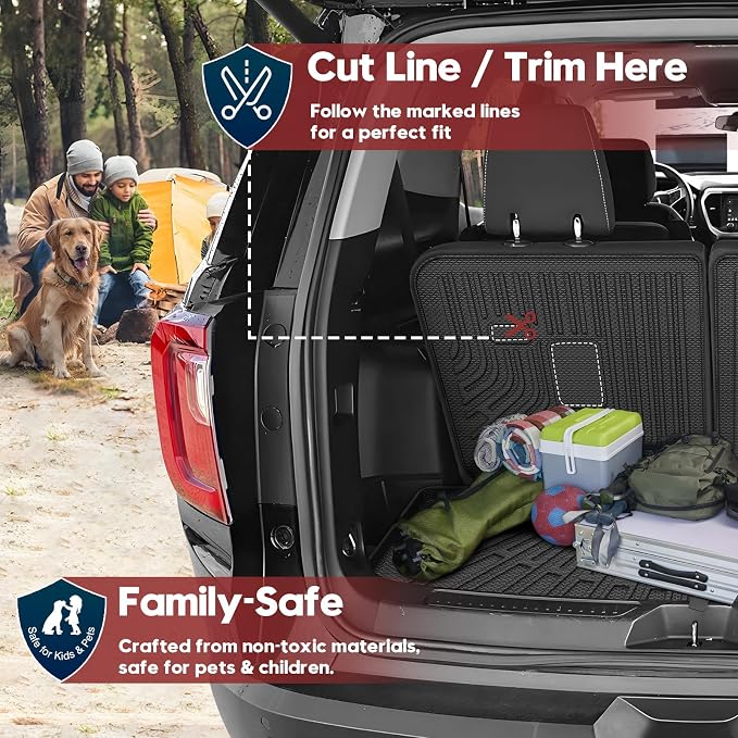 T TGBROS for GMC Acadia Floor Mats 2017-2023 All-Weather Full Set Custom Fit TPE Liners Back Seat Protector Cargo Liner Trunk for Acadia Accessories 7PCS(6-seat) - Image 4