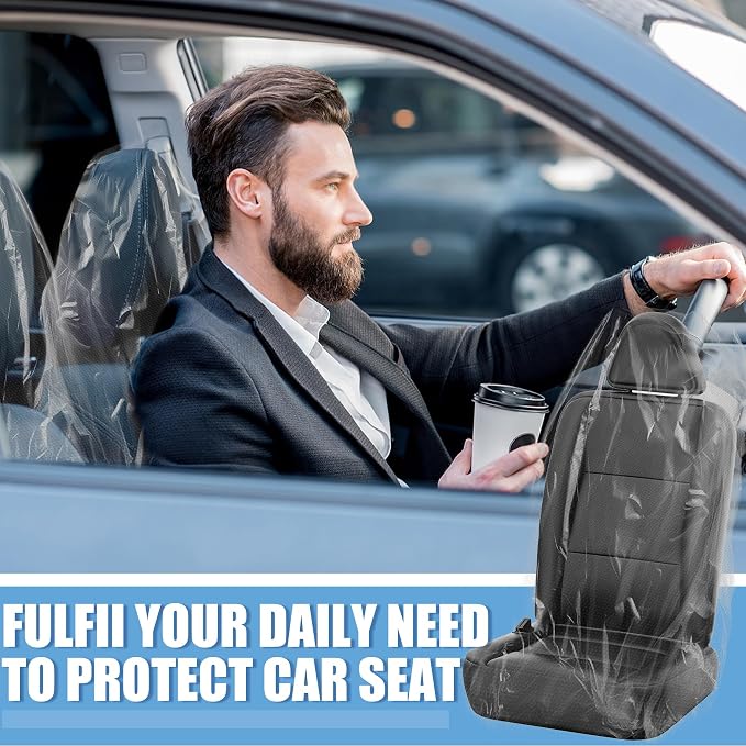 MYFAMIREA 50 PCS Disposable Car Seat Covers Clear Plastic Vehicle Seat Protector, Plastic Seat Covers Protector Universal Water Resistant and Stain Resistant for Cars Auto Truck Bus Airplane - Image 5