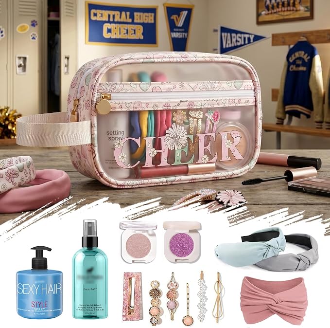 COSHAYSOO Clear CHEER Makeup Bag Cheerleader Team Gifts Cheerleading Hair Skincare Cosmetic Accessories Organizer for College Women Teen Girls, Small Waterproof Travel Pouch for Purses Backpack Tote - Image 5