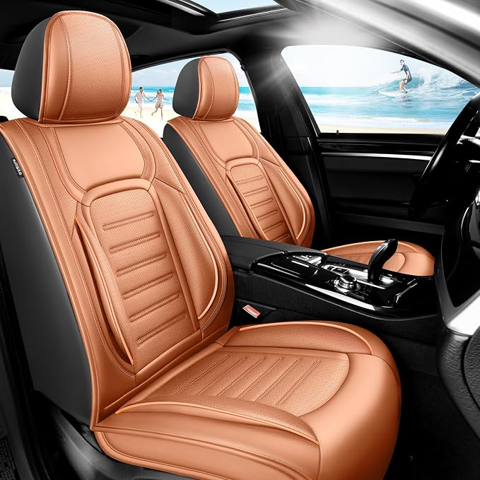 Fit CHR Car Seat Covers for Toyota CHR 2018-2021 2022 -Premium Leather, Waterproof，Breathable，All-Weather Seat Cushion Protecto & Airbag Compatible, Full Set Brown by Unknown