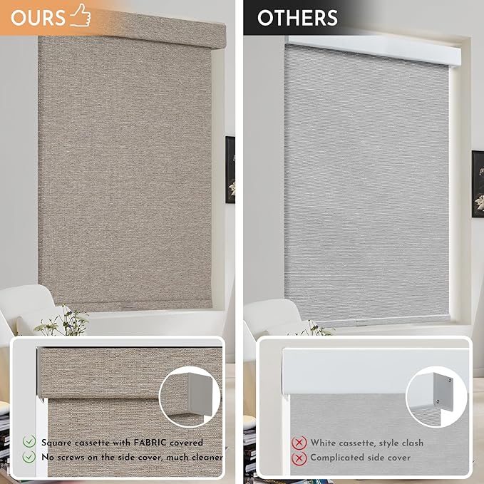 Persilux Blackout Roller Shades for Window Blinds,Cordless,Linen Fabric,Thermal Insulated Fabric UV Protection Shades for Home,Office,Bedroom,Door,Blackout-Light Brown,32" W X 72" H - Image 4