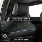 EKR F150 Seat Covers Custom Fit for (SuperCab) Ford F-150 STX 2024-2026 & F150 XL/XLT 2021-2026 & Lariat 2021-2022 Full Set,(2 Door,Rear W/NO Armrest) -Faux Leather(Black with Blue Trim) - Image 3