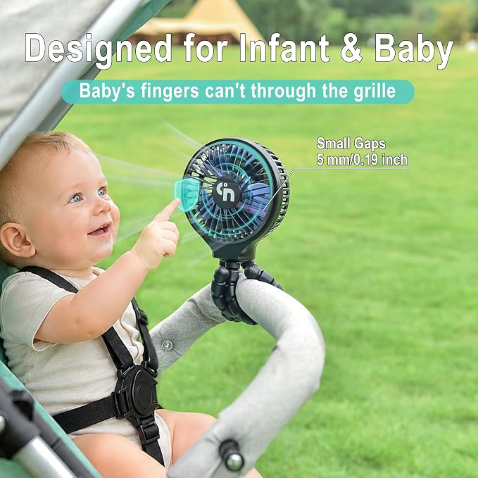 Portable Stroller Fan, USB or Rechargeable Battery Operated with 3 Speeds and 360°Rotate, Cooling Clip On for Baby Crib Travel Car Seat Black - Image 3