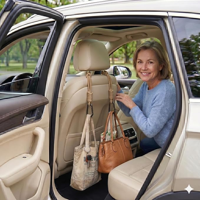 360° Rotating Car Headrest Hooks, Universal Bag Hangers for Cars | Closed Loop, Secure Hold, Nylon Strap, Aluminum Carabiner, Fast Setup, Fits Most Vehicles, Keeps Interior Organized - Image 7