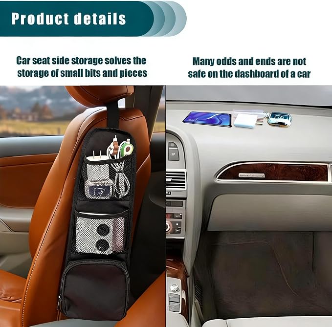 Car Seat Side Organizer, Multi-Pocket Hanging Storage Bag, Waterproof Oxford Universal Fit for Cars SUVs Trucks - Image 4