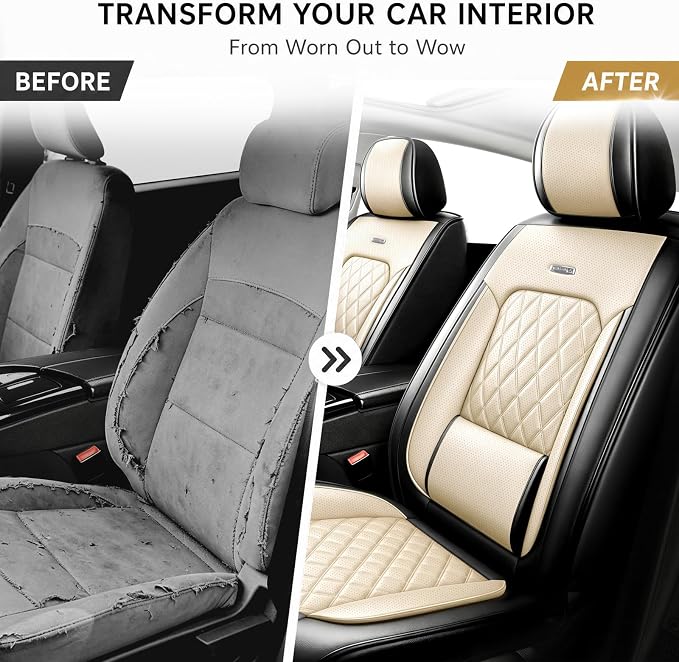 for Subaru Forester 2009-2026 Car Seat Covers, Full Set, Beige | Luxury Full Coverage Leather Seat Protectors, Waterproof Breathable, Non-Slip, Easy to Install, Airbag Compatible, All-Season - Image 4