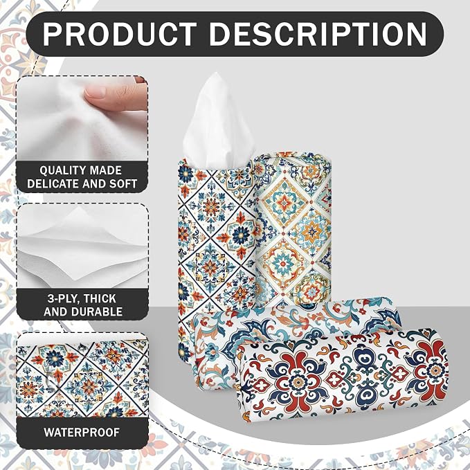Arttown Car Tissue Holder for Cup Holder Facial Tissues 12 Pack Moroccan | Boho Bulk 3-Ply,Refillable Marble Print Cylinder Tissue Boxes,Fit Car Home Office School (600 Sheets Total,50 Sheets Each) - Image 6