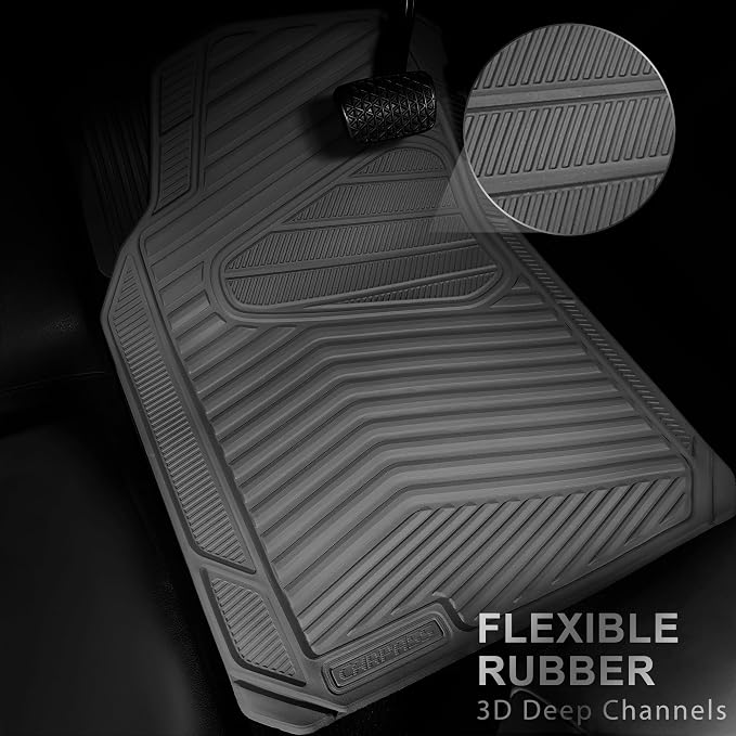 CAR PASS Rubber Car Mats, Waterproof Car Floor Mats All Weather,Car Mat Full Set 3 Piece, Grey Automotive Floor Mat Trim to Fit for Cars Sedan SUVs Trucks, Anti-Slip Easy Clean, All Gray - Image 2