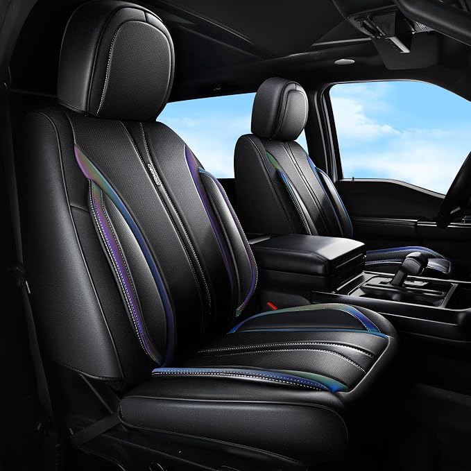 CAR PASS Nappa Leather Seat Covers Front Seats Only, Waterproof Faux Leather car Seat Cover 2 Piece Cushions Protector Universal Fit for SUV Truck Automotive Vehicle, Chameleon Iridescent Reflective - Image 7