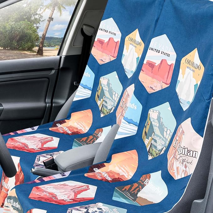 1 Pack Car Seat Towel Cover with Storage Bag, Multi National Parks 1 Style | 63 x 32 in Car Towel Seat Cover Non Slip Waterproof, Gym Workout Swimming Running, Machine Washable Sweat Absorbent Protector - Image 3