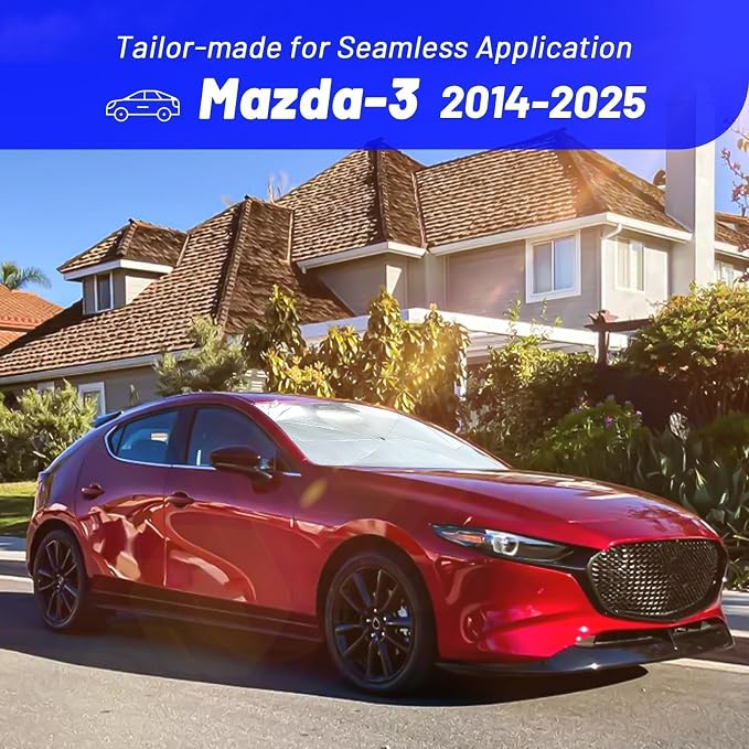 Windshield Sun Shade Umbrella for Mazda 3 2014-2025 Front Windows | Foldable Car Sunshade with 360° Rotating Shaft, Custom fit 3 Sun Visor Shield for UV Blocking and Heat Insulation - Image 3