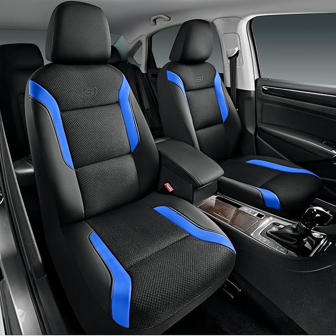 Skechers Memory Foam Car Seat Covers, Air Cool Mesh Thick Seat Covers,Car Seat Covers Front Seats Airbag Compatible, Automotive Comfort & Protection for Most Cars, Vans,Trucks, SUVs,Blue by Unknown