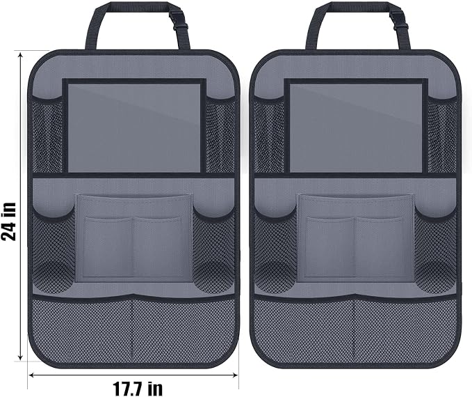 Backseat Car Organizer w/ 10 Storage Pockets 11" Tablet Holder, 2 PCS Gray | Car Organizers and Storage Kick Mats Back Seat Protector w/ Touch Screen Tablet Holder for Kids Toddlers, Travel Accessories - Image 5