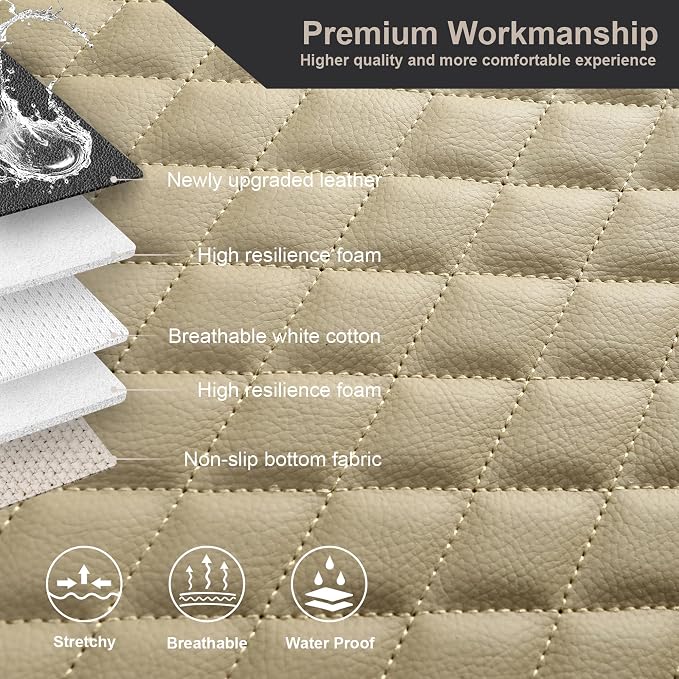West Llama Pu Leather Car Seat Bottom Covers Protectors Include 1 Rear Bench Seat Cover Universal Fit 90% Vehicles,Beige - Image 3