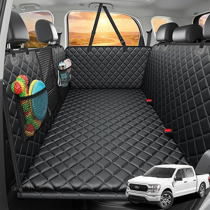 URPOWER Dog Back Seat Extender for Full-Size Crew Cab Trucks, Hard Bottom | Supports 550 lbs, Stable 3-Panel Hard Bottom, Added High-Density Foam for Comfort, Waterproof 900D Oxford, 45% More Space by URPOWER
