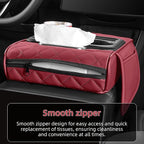 5 in 1 Nappa Leather Console Armrest Cover, Burgundy | Built-in cup holder, tissue slot, phone holder & 2 storage pockets, practical car accessories fit SUV sedan truck - Image 5