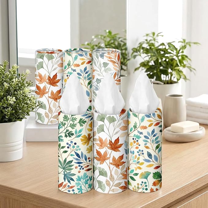 Arttown Car Tissue Holder for Cup Holder Facial Tissues 12 Pack Fall Leaves | Boho Bulk 3-Ply,Refillable Marble Print Cylinder Tissue Boxes,Fit Car Home Office School (600 Sheets Total,50 Sheets Each) - Image 7