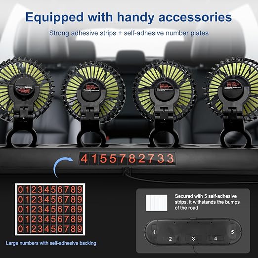 Portable 4-Head Car Cooling Fan with Cigarette Lighter Plug | Powerful Airflow Fan for Vehicles Cars Taxi and Road trips - Image 7