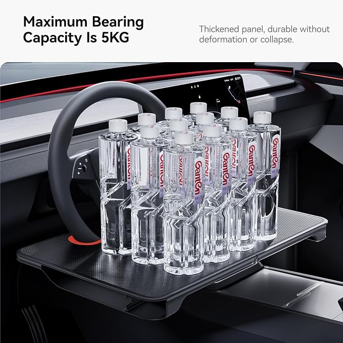 YONZEE 2-in-1 Car Steering Wheel Desk Tray & Car Seat Gap Filler Organizer – Foldable Carbon Fiber Look Table for Laptop, Eating, Writing – for Standard Round Steering Wheels - Image 8