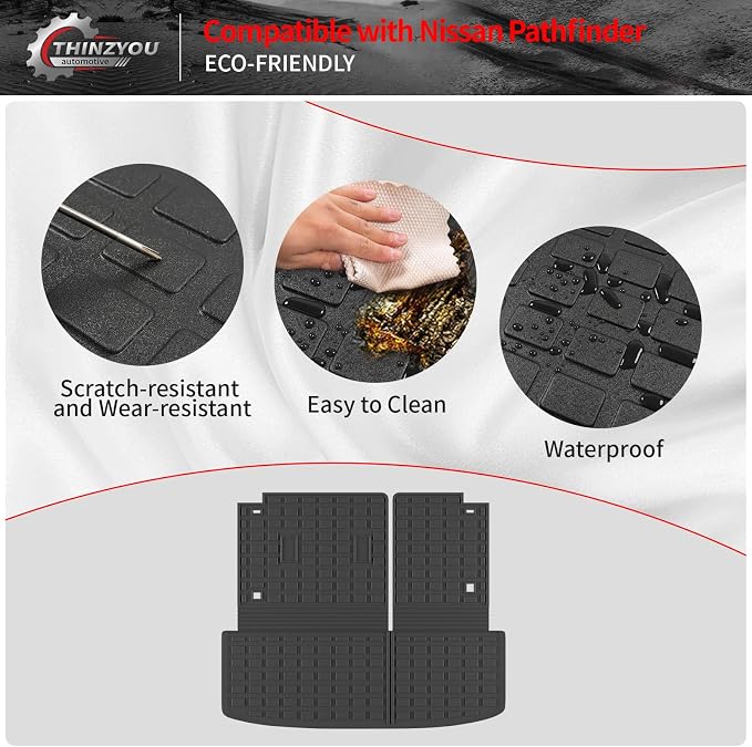 Floor Mats for 2022-2025 2026 Nissan Pathfinder 7&8 Seats | Trunk Mat Cargo Mat Cargo Liner TPE All Weather Back Seat Cover Protector 2024 Pathfinder Accessories - Image 8