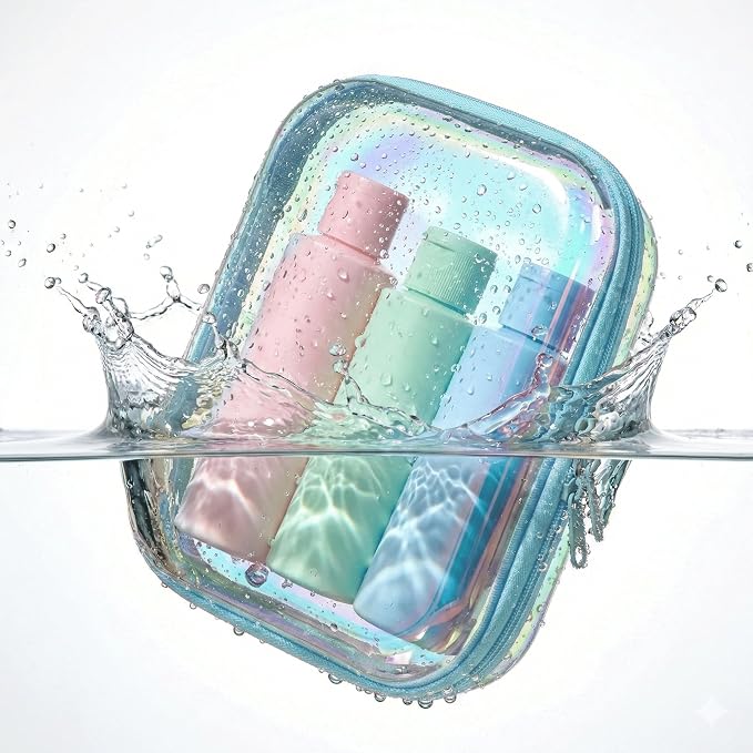 Clear Hard Shell Organizer Cases, 2 Pack | Iridescent PET shell with water-resistant, scratch-resistant surface for travel, toiletries, electronics and daily essentials - Image 7