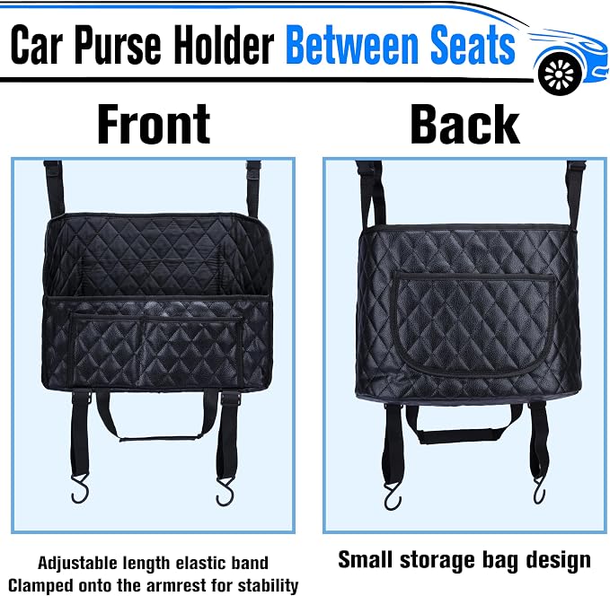 BFXM Car Purse Holder Between Seats, Leather Front Seat Car Organizer | Large Capacity Car Net Pocket Handbag Holder, Backseat Barrier Storage Bag Fits for Car, Truck, SUV, Purse Holder for Car - Image 6
