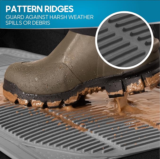 BDK ProLiner Car Floor Mats for Cars Trucks SUV, 3-Piece All-Weather Heavy Duty Rubber Liners with Universal Trimmable Fit, Durable Waterproof Vehicle Auto Floor Mats with Capture Ridges Gray - Image 4