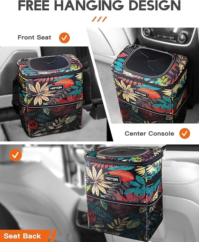 HOTOR Car Trash Can, Compact Waterproof Organizer, Leak-Proof Bin, 2-Gallon | Autumn Leaves, Multifunctional Car Accessory with Adjustable Straps & Magnetic Snaps for Interior Car Storage - Image 7
