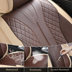 FLORICH Front Seat Covers 2 Pieces Universal Seat Cover for Cars Breathable Leather Waterproof Car Seat Cover Driver Seat Cover Automotive Car Seat Cushion Fit for Most Cars SUV Trucks, Beige&Coffee - Image 5