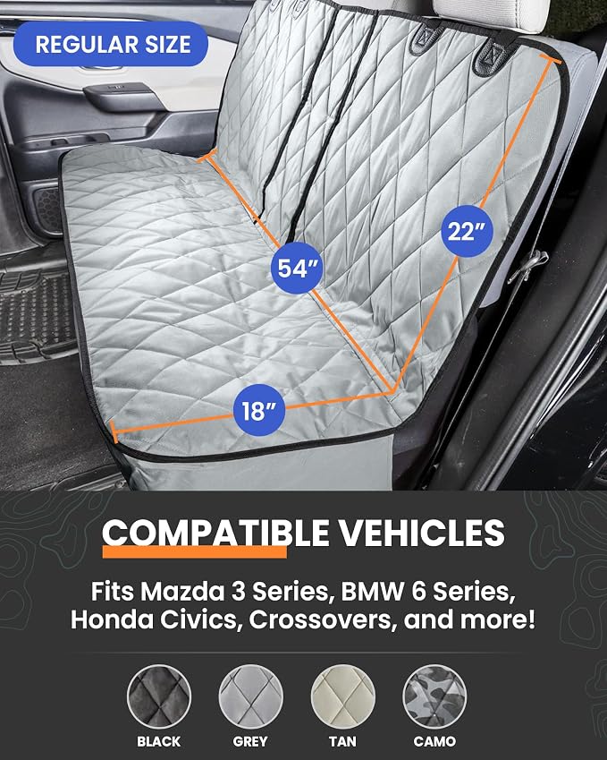 4Knines Dog Rear Seat Cover for Fold Down Seats - Fitted, Black Regular | Heavy-duty split design fits 60/40 and 50/50 fold-down seats. No Hammock. K9-Shield waterproof layer. Non-slip backing. - Image 2