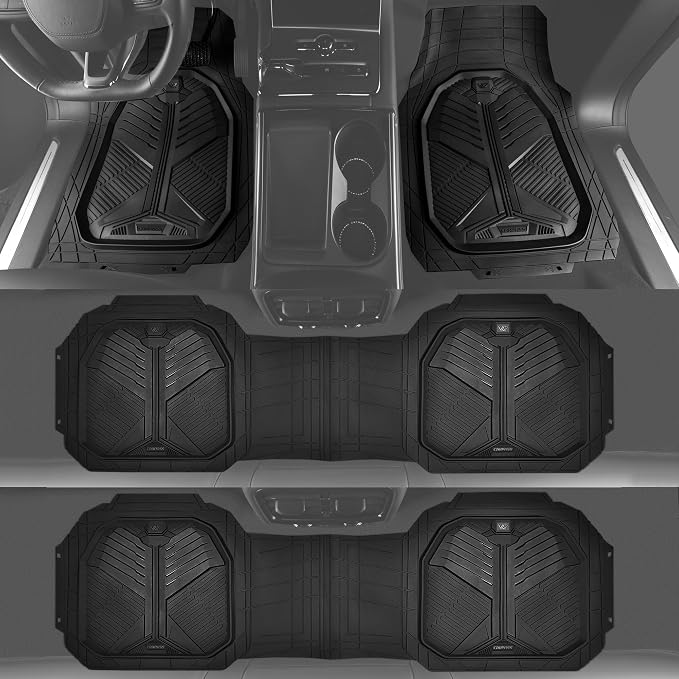 CAR PASS Heavy Duty Rubber Car Mats, Deep-Dish All Weather 3 Row Car Floor Mats for 7 Seater 8 Seats 2nd & 3rd Row, Waterproof Anti-Slip Universal Trim-to-Fit for SUV, MPV, 7 Passengers Vehicle - Image 3