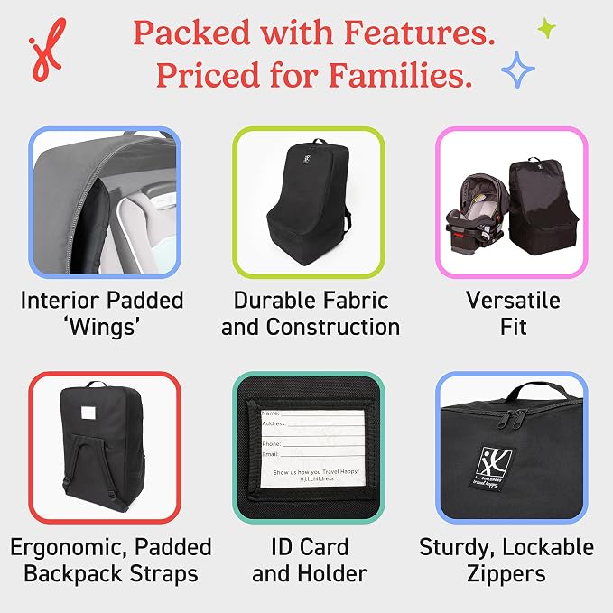 J.L. Childress Padded Backpack Car Seat Travel Bag - Ultimate, Black | Properly protects & fits most infant carriers, car seats & boosters for gate or baggage check to make airport days easier - Image 6