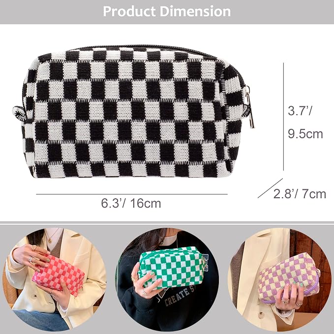 Checkered Makeup Bag for Purse, Small Cosmetic Pouch,Black Coffee,2 Pack | Cute Zipper Makeup Organizer for Women, Travel Essentials, Toiletries, Makeup Brushes, Beauty Accessories&Bridesmaid Gifts - Image 4