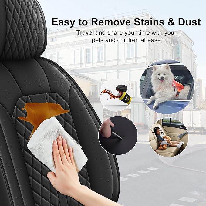 IKABEVEM Car Seat Covers Fit for Nissan Kicks 2018-2025 2026 Full Set | Waterproof Faux Leather, Airbag Compatible, Easy to Install & Wipe Car Seat Protector,5 Seats Covers Fit for Kicks, Black - Image 5