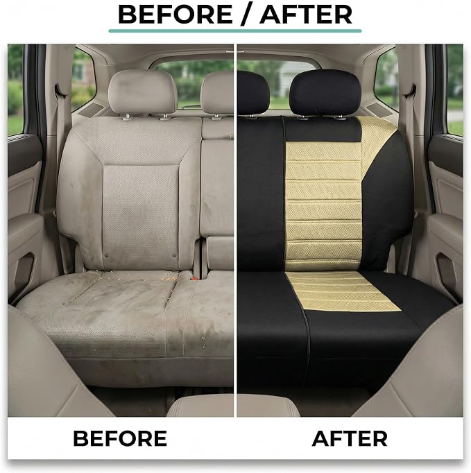FH Group Automotive Car Seat Covers Rear Set Premium 3D Air Mesh Seat Covers, Airbag Compatible and Split Bench Cover Universal Fit Interior Accessories for Cars Trucks and SUVs - Beige - Image 7