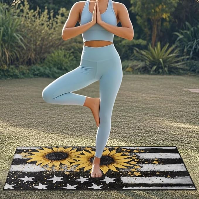 American Flag Sunflower Towel Seat Covers for Cars Front Seat Only Sunflowers Car Seat Cover Protector with Storage Bag American Flag Auto Interior Accessories 4Th of July Sweat Yoga Towel - Image 4