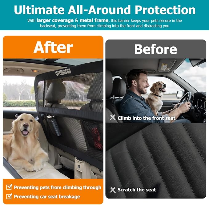 Dog Barrier for Car Back Seat & Cargo Area with Wider Coverage, Universal Fit for Car, SUV & Truck, Dog Car Divider with Chew-Proof Transparent Net and Sturdy Metal Frame for Backseat & Trunk - Image 2