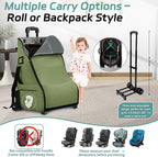 Rolling Car Seat Travel Bag with Wheels – Car Seat Backpack Transport Case for Airplane Travel, Fits Convertible & Booster Seats, Protective Storage Cover, (Green) - Image 2